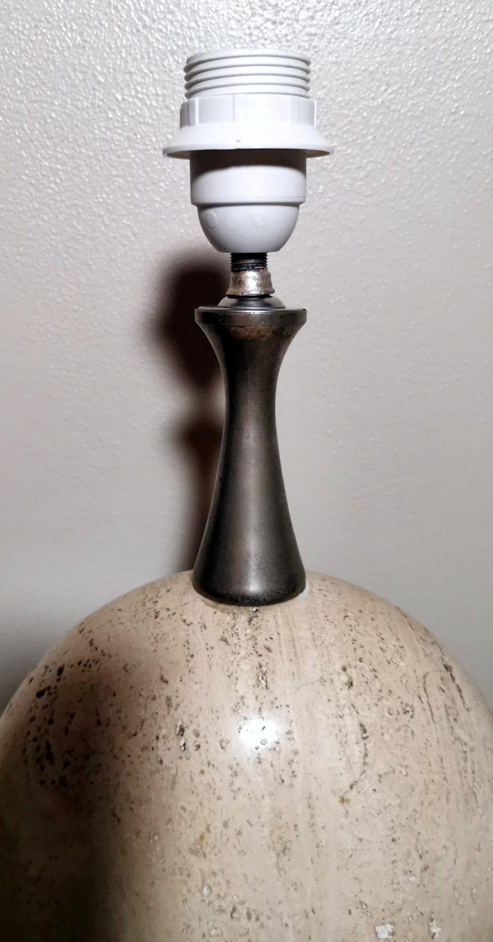 20th Century Philippe Barbier Designer Modern French Lamp In Travertine (Without Lampshade)  For Sale