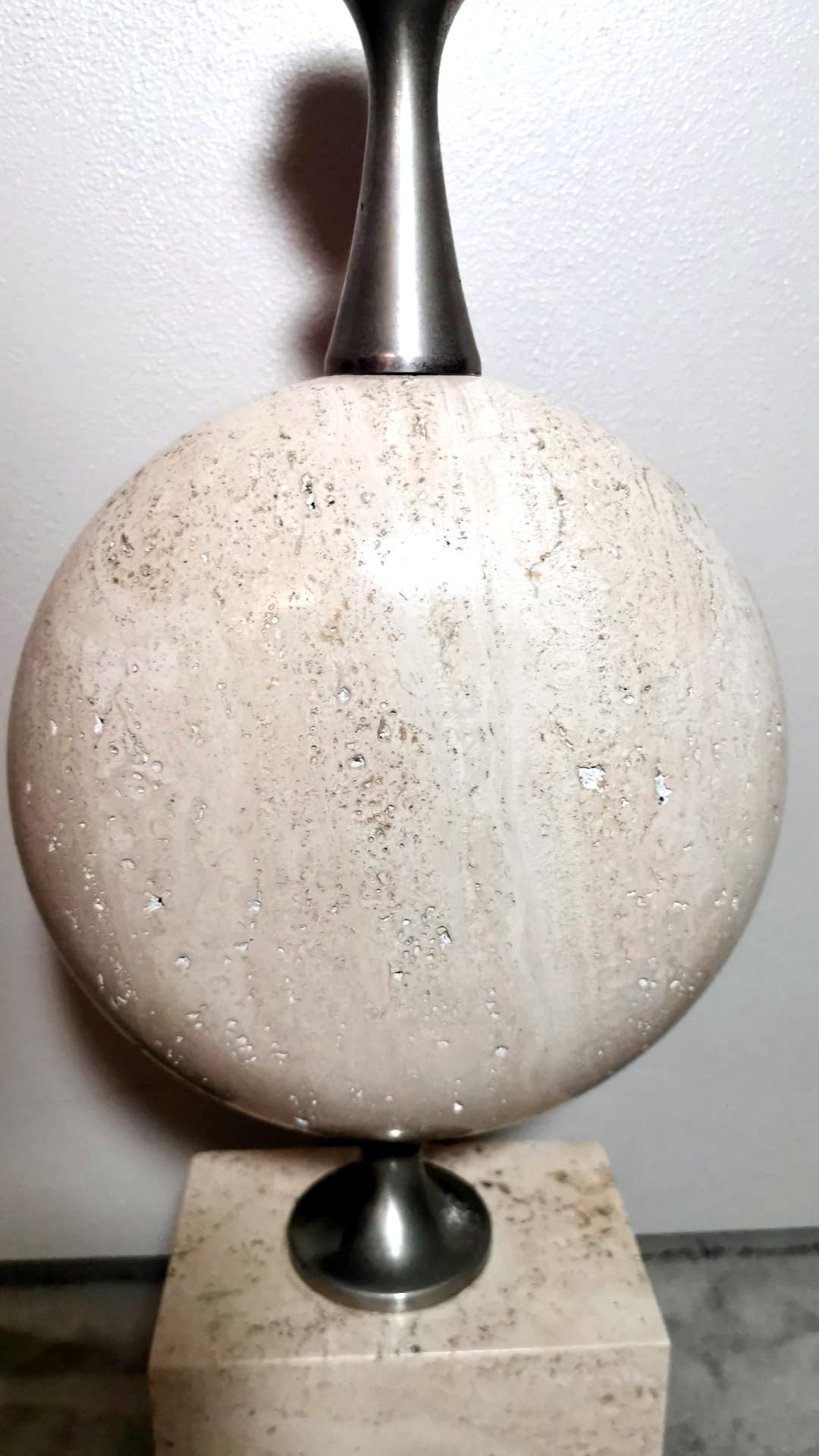 Brass Philippe Barbier Designer Modern French Lamp In Travertine (Without Lampshade)  For Sale