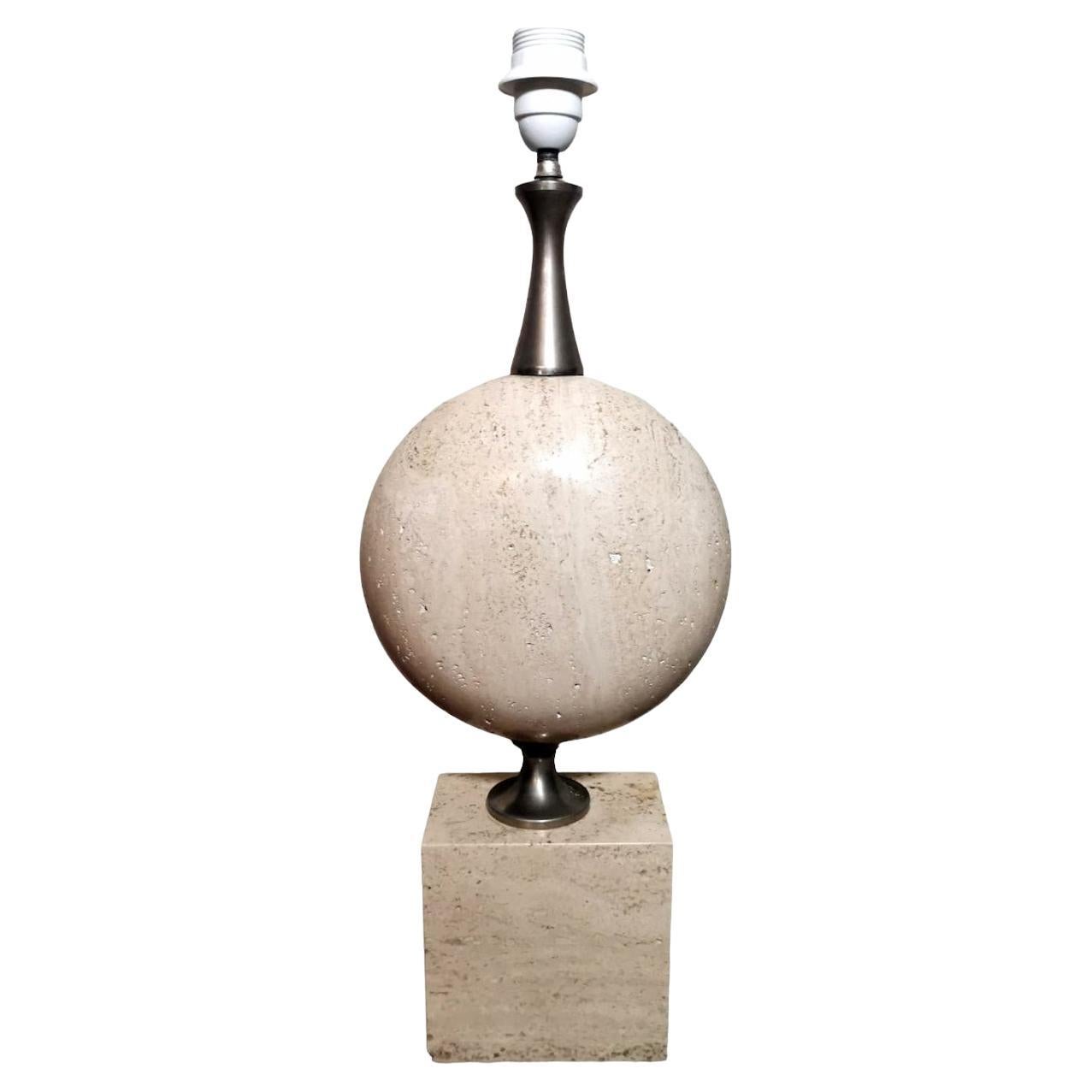 Philippe Barbier Designer Modern French Lamp In Travertine (Without Lampshade)  For Sale