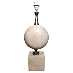 Philippe Barbier Designer Modern French Lamp In Travertine (Without Lampshade) 