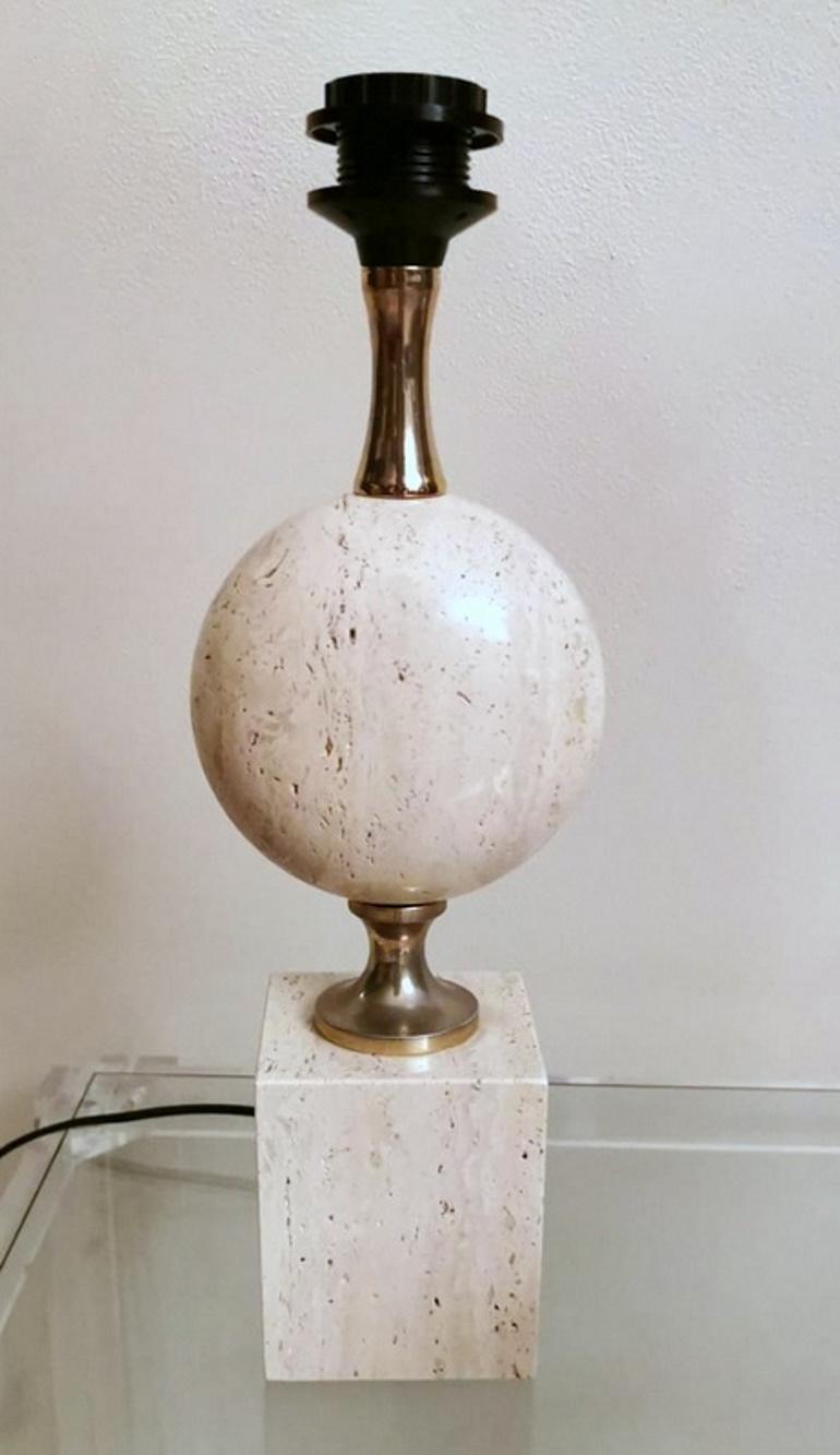 Polished Philippe Barbier Designer Modern French Travertine Lamp 'Without Lampshade