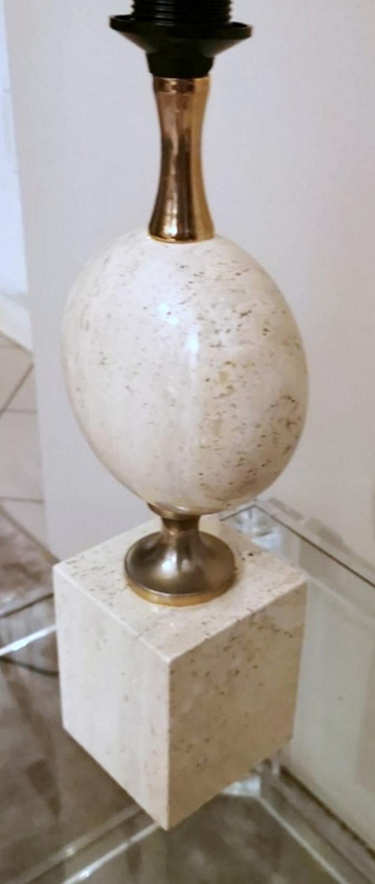 Brass Philippe Barbier Designer Modern French Travertine Lamp 'Without Lampshade