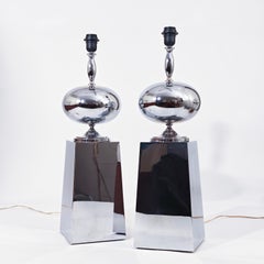 Philippe Barbier. Hollywood Regency table lamps in silver chrome, France, 1960s