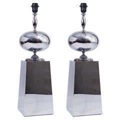 Philippe Barbier. Hollywood Regency table lamps in silver chrome, France, 1960s