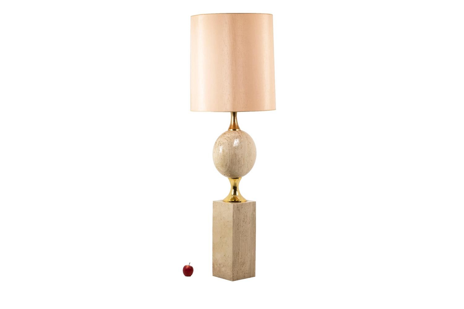 Philippe Barbier, Lamp in Travertine, 1970's In Good Condition For Sale In Saint-Ouen, FR