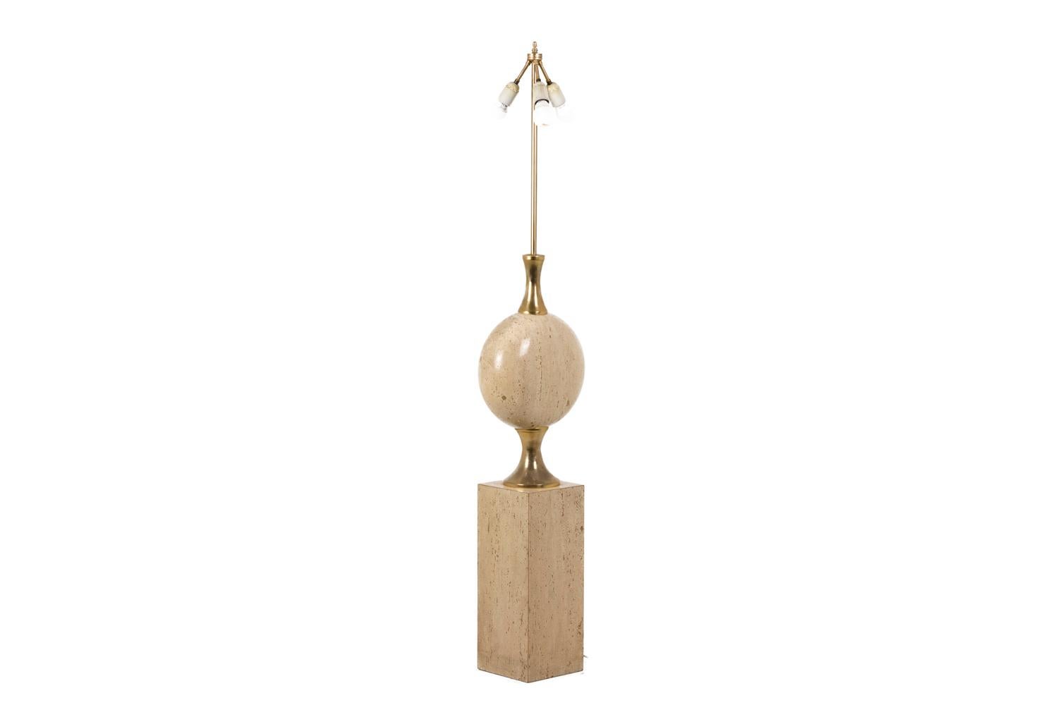 Philippe Barbier, Lamp in Travertine, 1970's For Sale 1