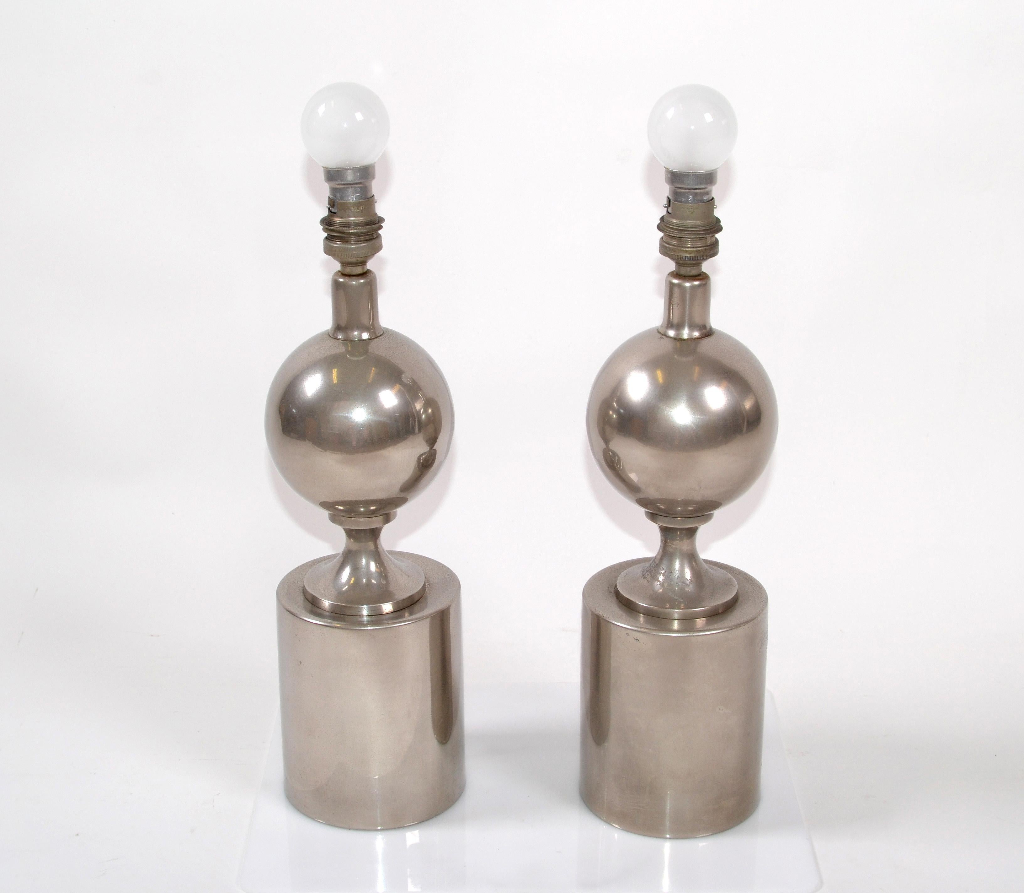 Philippe Barbier Mid-Century Modern Chrome Table Lamps Maison Barbier, Pair In Good Condition In Miami, FL