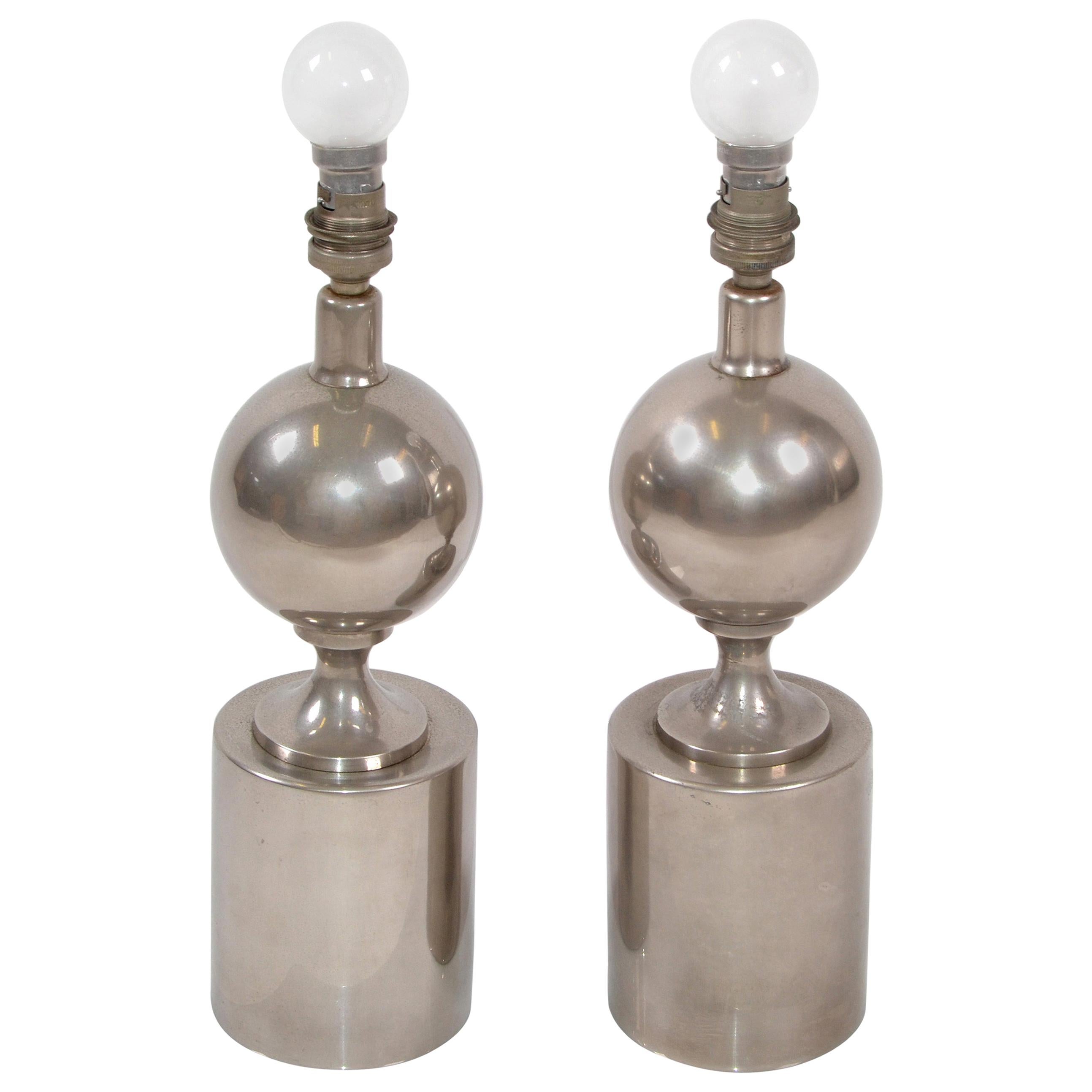 Philippe Barbier Mid-Century Modern Chrome Table Lamps Maison Barbier, Pair