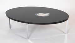 Philippe Barbier Oval Black Resin Coffee Table with Agate Insert