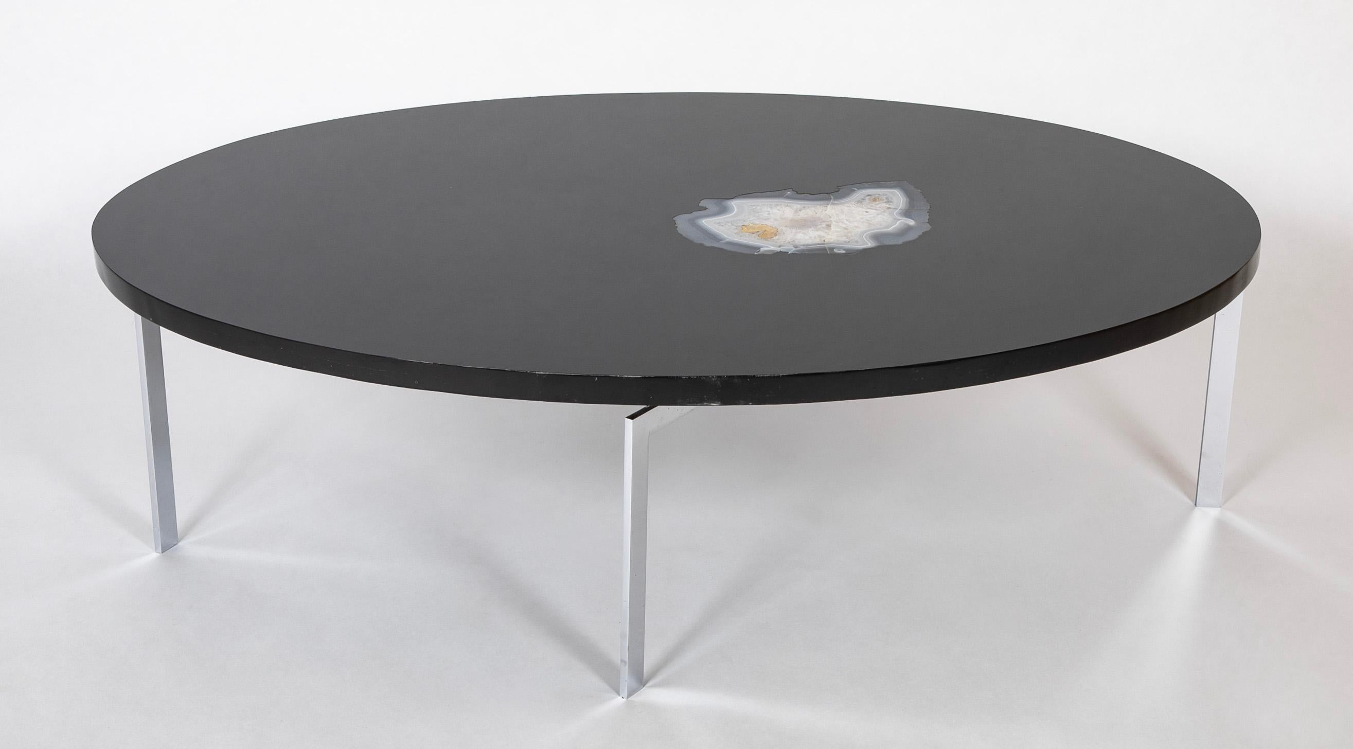 Mid-Century Modern Philippe Barbier Oval Black Resin Coffee Table with Agate Insert For Sale