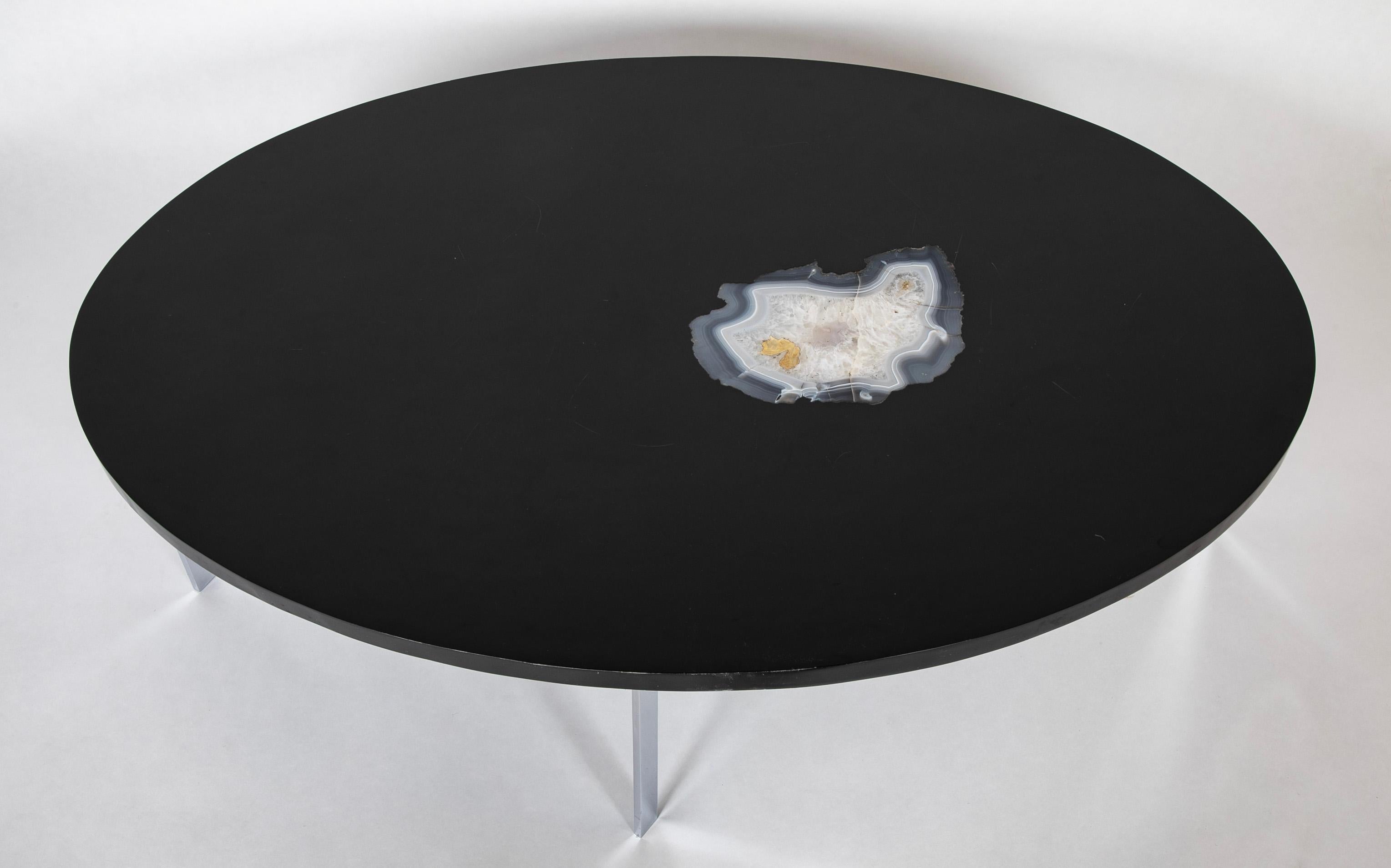 French Philippe Barbier Oval Black Resin Coffee Table with Agate Insert For Sale