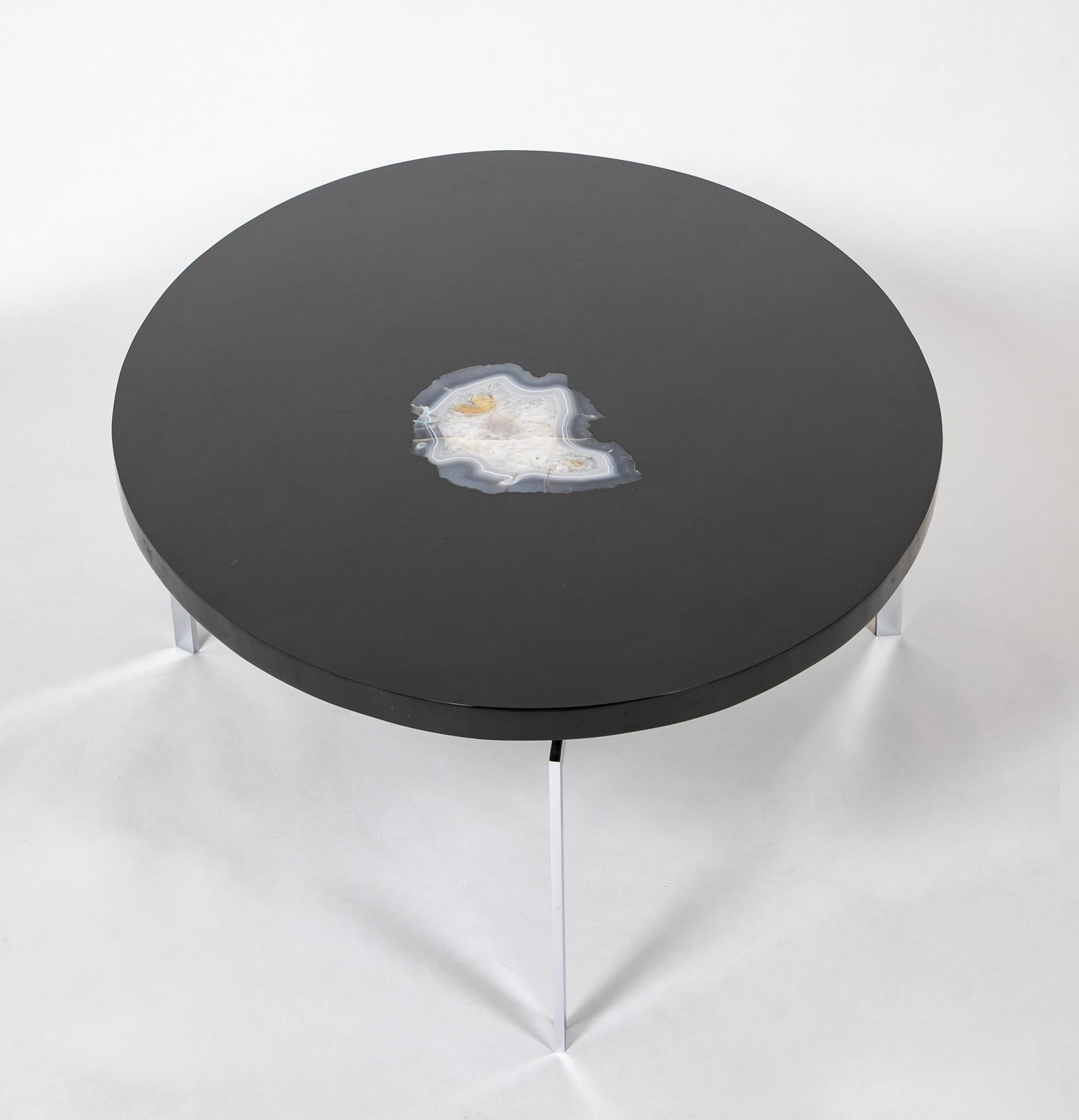 Philippe Barbier Oval Black Resin Coffee Table with Agate Insert In Good Condition For Sale In Stamford, CT