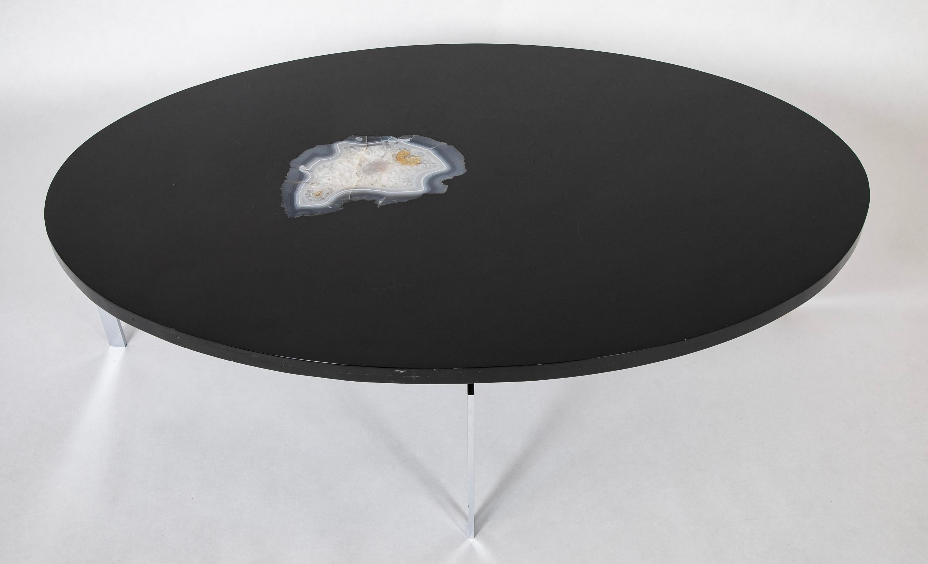 Philippe Barbier Oval Black Resin Coffee Table with Agate Insert For Sale 2