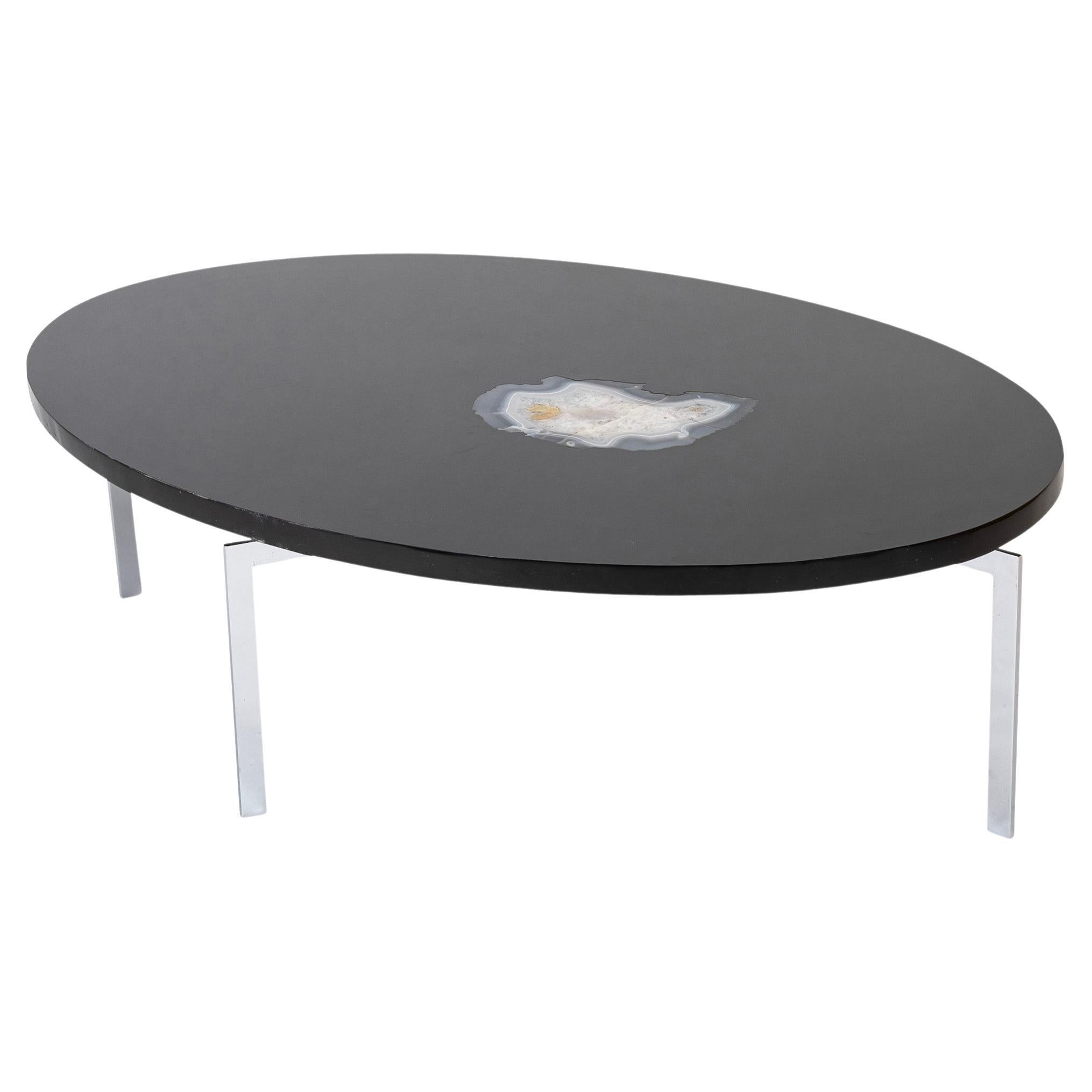 Philippe Barbier Oval Black Resin Coffee Table with Agate Insert For Sale