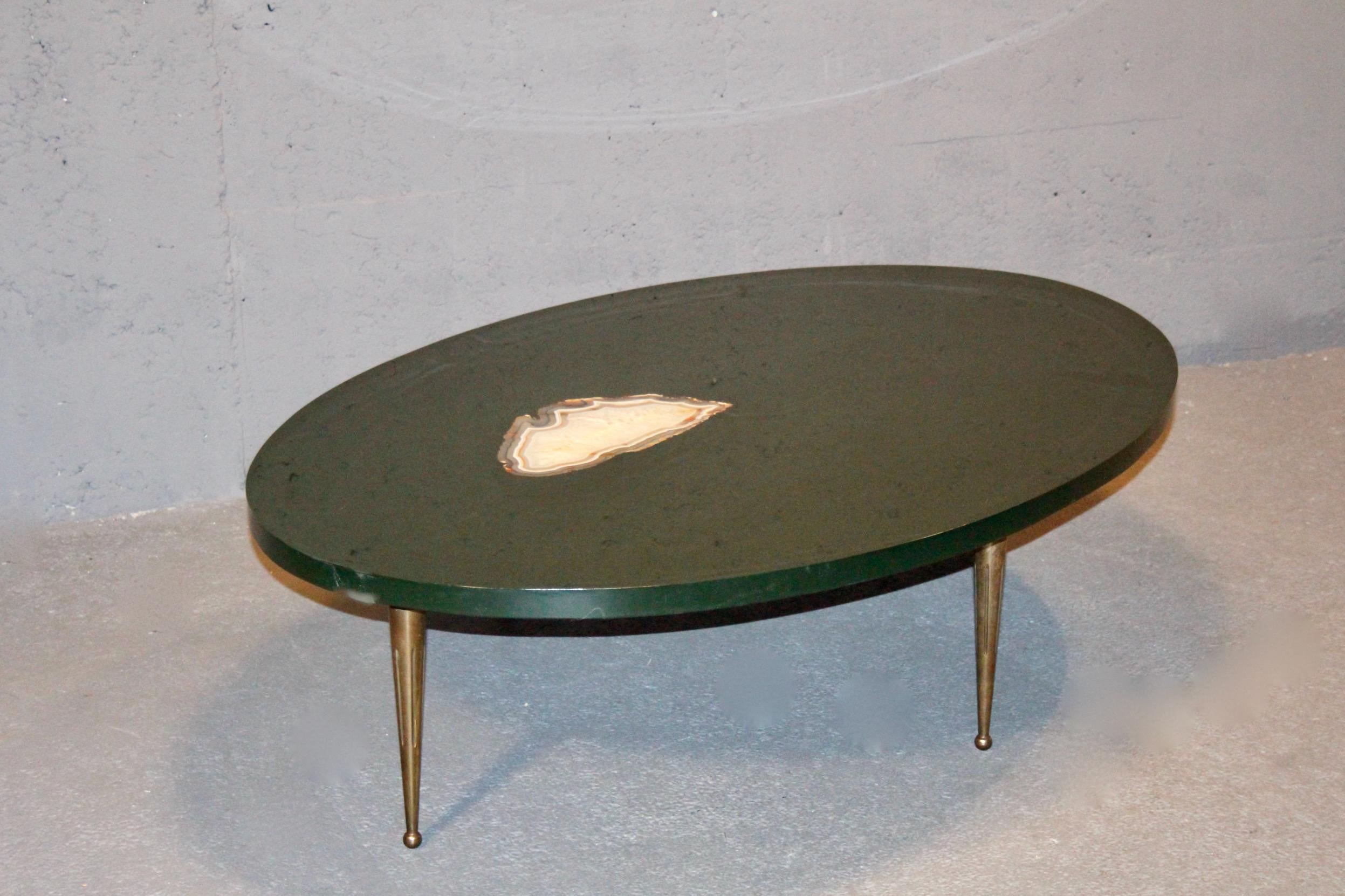Philippe Barbier Table basse ovale en résine verte avec insert en agate signée en vente 5