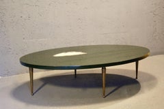 Philippe Barbier Oval green Resin Coffee Table with Agate Insert signed