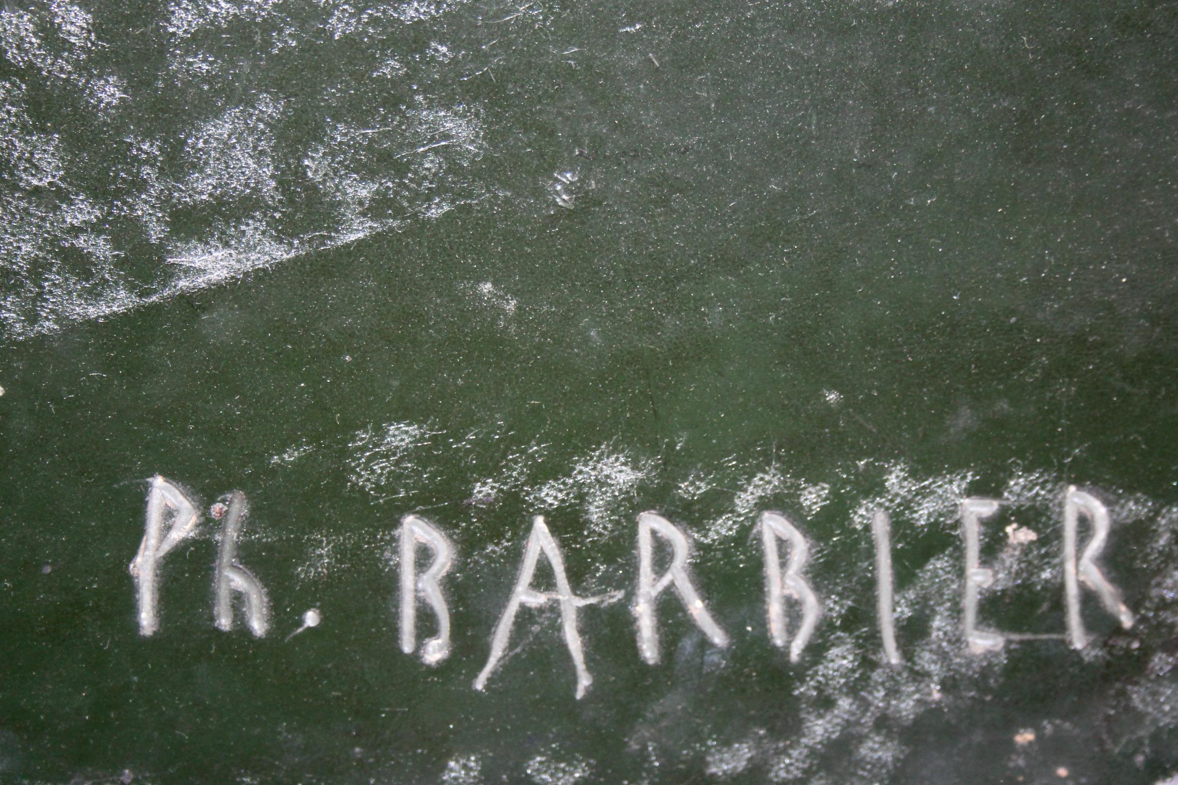 Philippe Barbier Table basse ovale en résine verte avec insert en agate signée en vente 1