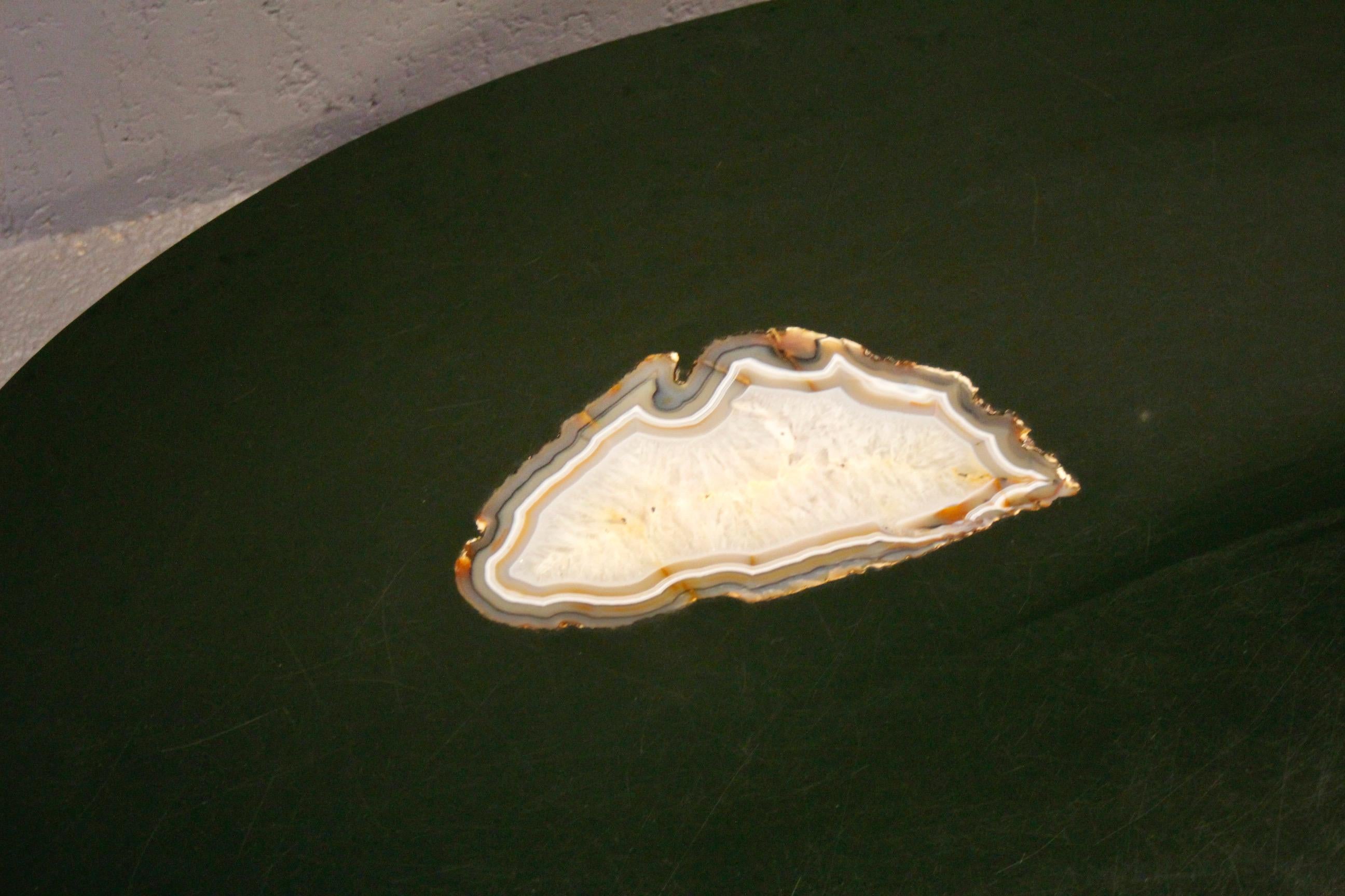 Philippe Barbier Table basse ovale en résine verte avec insert en agate signée en vente 2