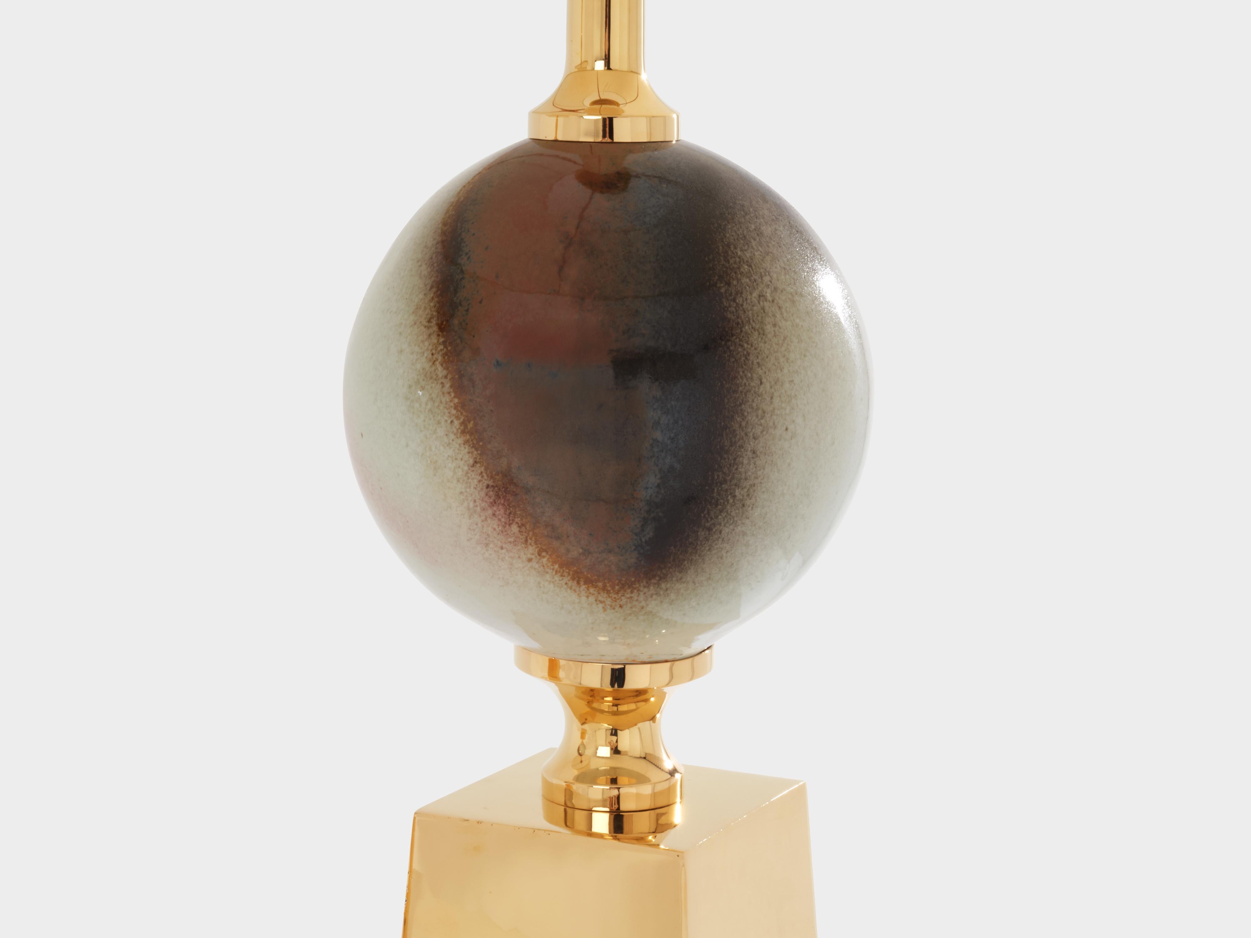 Late 20th Century Philippe Barbier pair of large ceramic and brass table lamps 1970s For Sale
