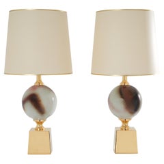 Philippe Barbier pair of large ceramic and brass table lamps 1970s
