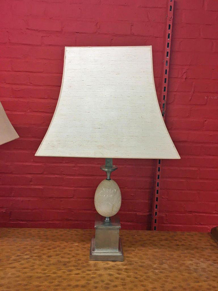 Nickel Philippe Barbier:: Paire de lampes en métal Nikele et Travertin:: circa 1960 en vente