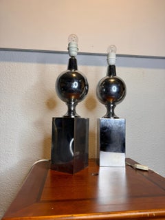 Philippe Barbier  paire de lampes en laiton nickelé