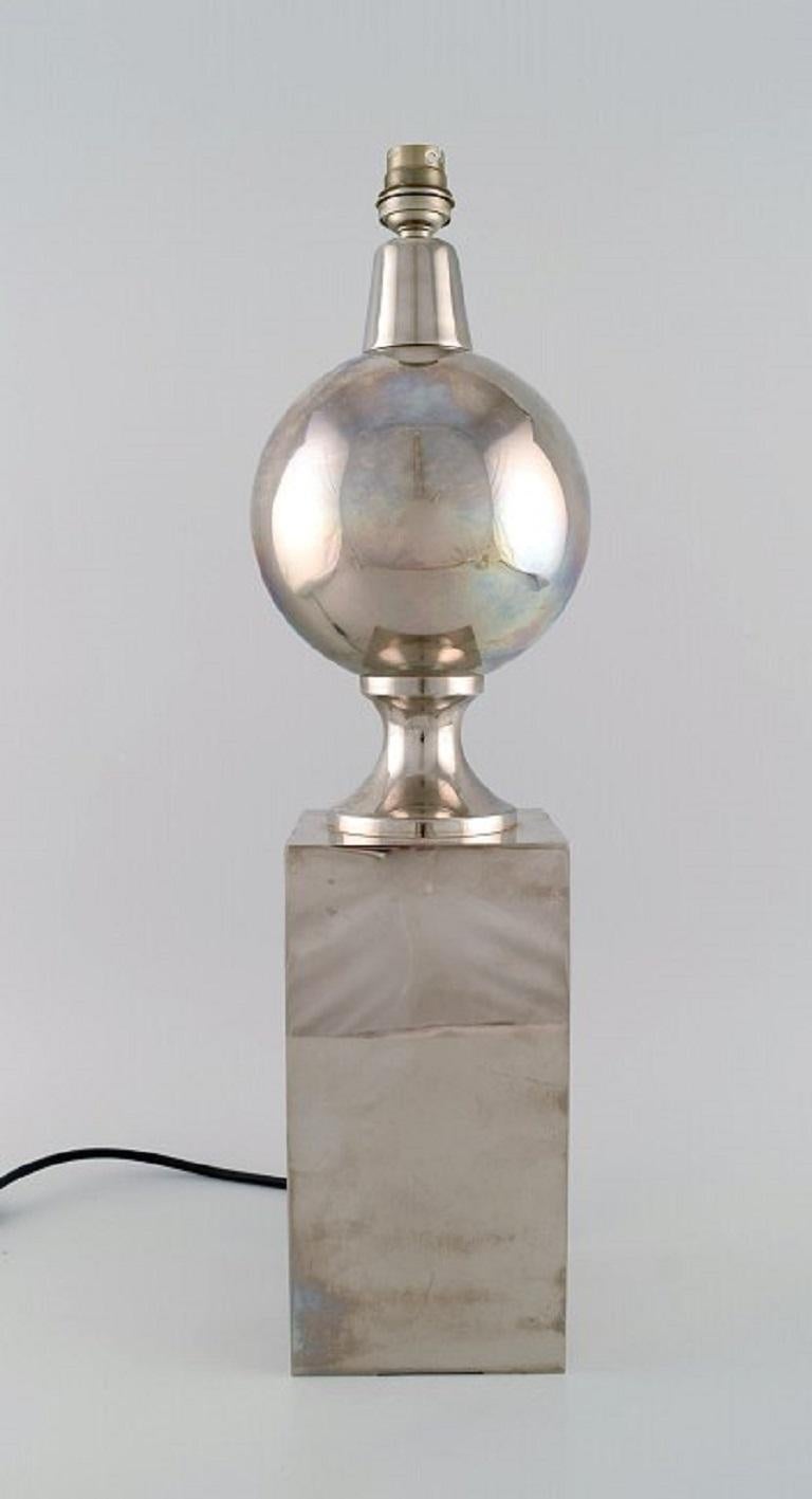 Philippe Barbier, Paris, French Designer Table Lamp in Satin Chromed Metal For Sale 1