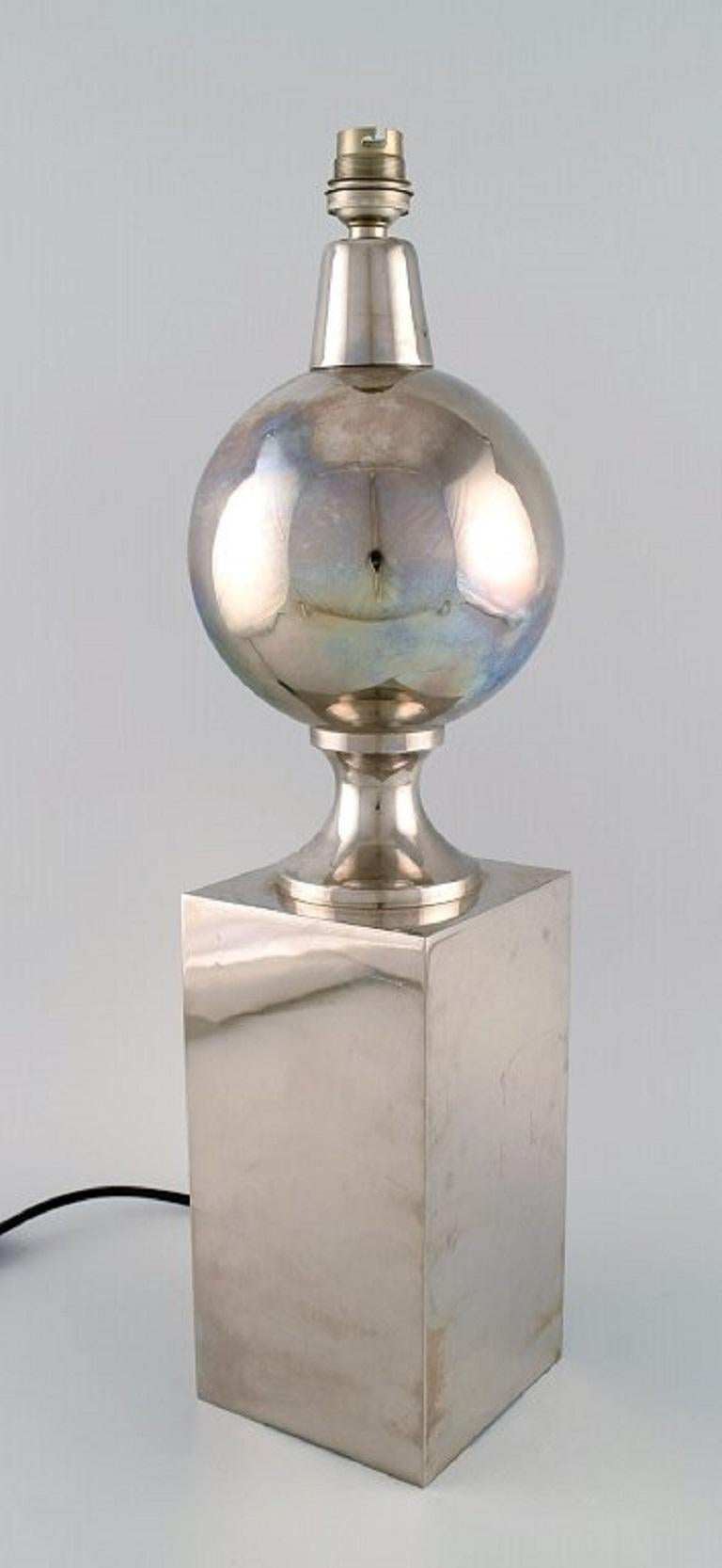 Philippe Barbier, Paris, French Designer Table Lamp in Satin Chromed Metal For Sale 2