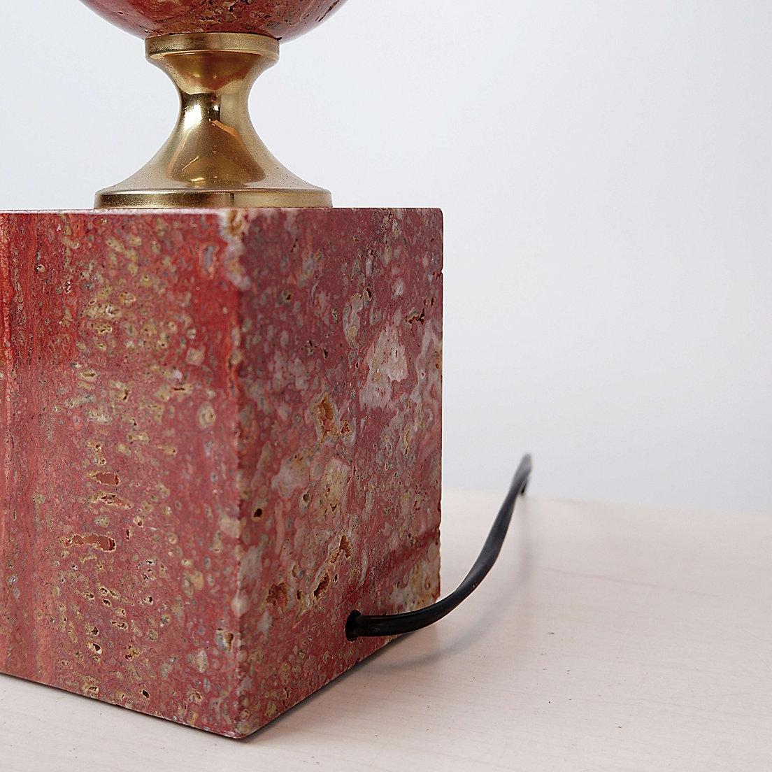 French Philippe Barbier red Travertine and Gilt Table - 1970s