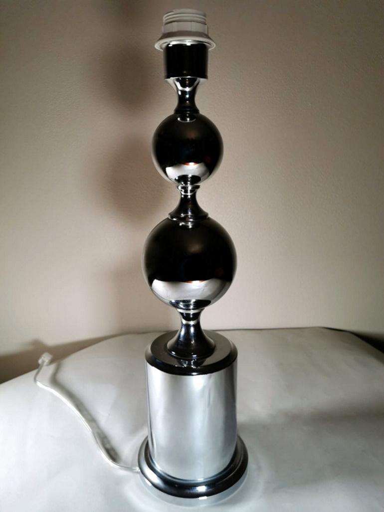 Polished Philippe Barbier Style French Modern Steel Lamp 'Without Lampshade'