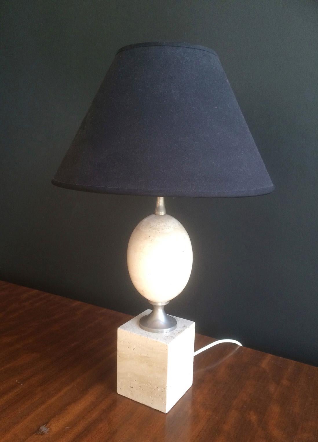 Philippe Barbier, lampe en travertin et en chrome, vers 1970 en vente 3