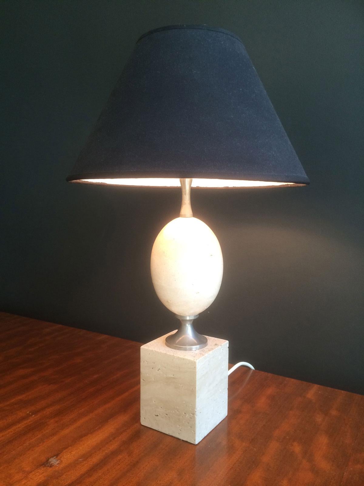 Philippe Barbier, Travertin and Chrome Lamp, circa 1970 For Sale 8