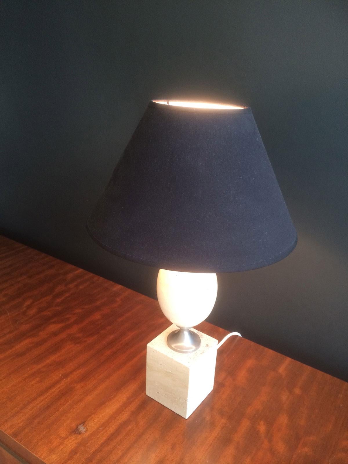 Philippe Barbier, lampe en travertin et en chrome, vers 1970 en vente 8