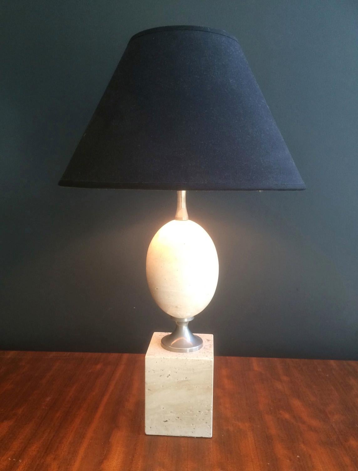 Mid-Century Modern Philippe Barbier, Travertin and Chrome Lamp, circa 1970 For Sale