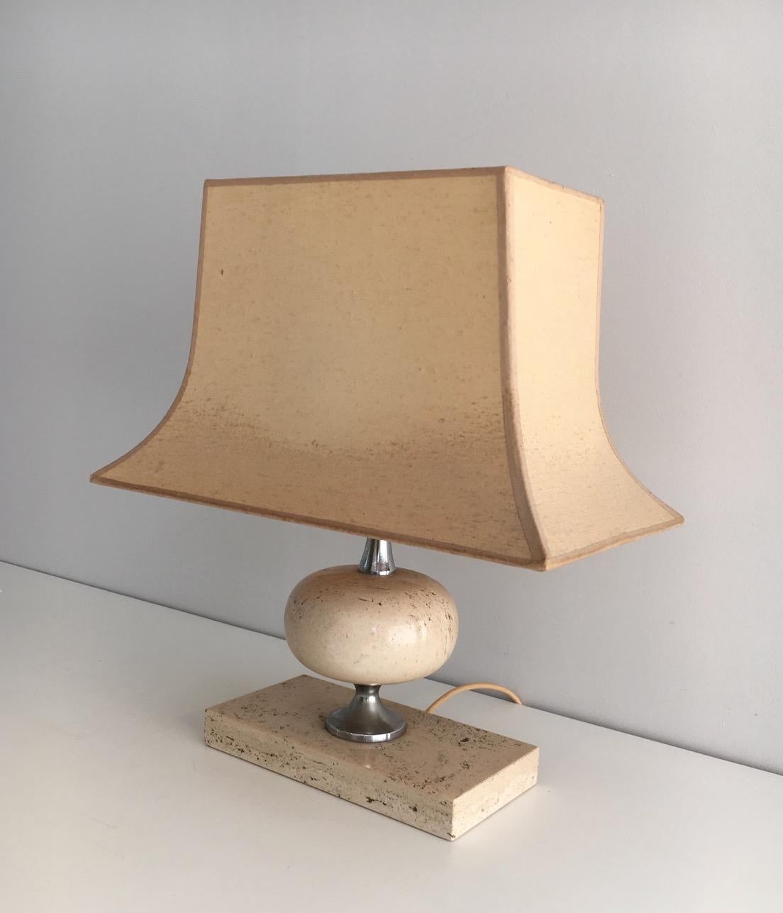 Philippe Barbier, Travertine and Chrome Lamp, French, circa 1970 5