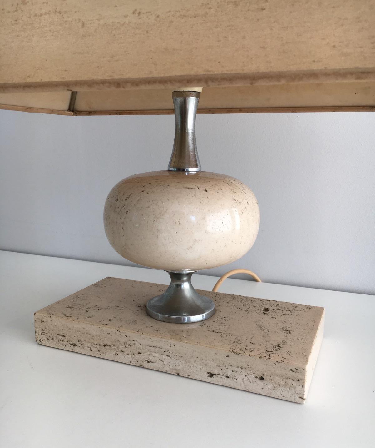 Philippe Barbier, Travertine and Chrome Lamp, French, circa 1970 6