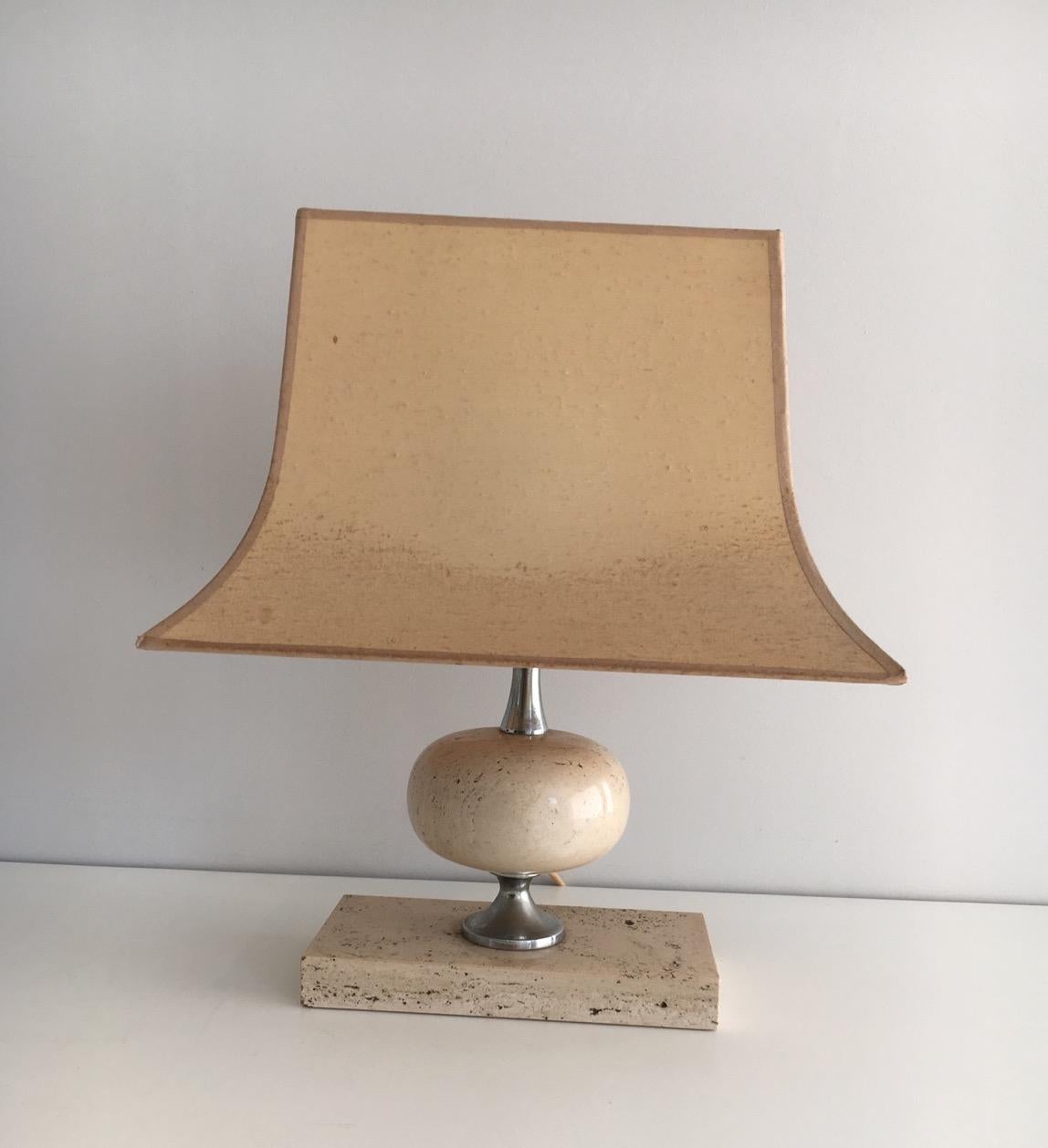 Philippe Barbier, Travertine and Chrome Lamp, French, circa 1970 7