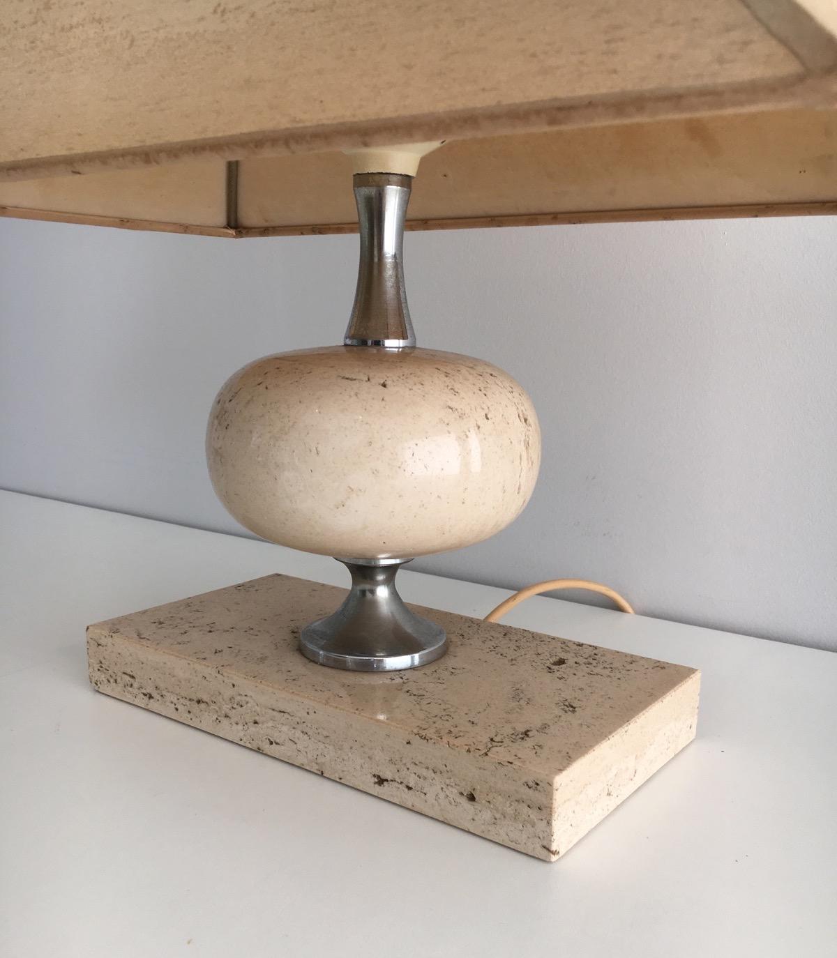 Late 20th Century Philippe Barbier, Travertine and Chrome Lamp, French, circa 1970