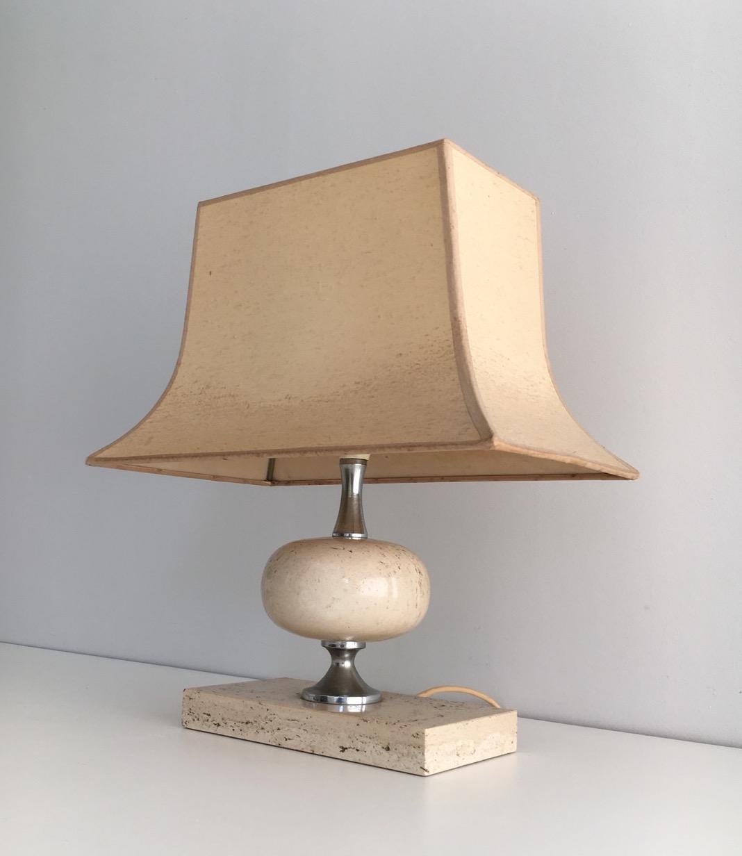Philippe Barbier, Travertine and Chrome Lamp, French, circa 1970 1