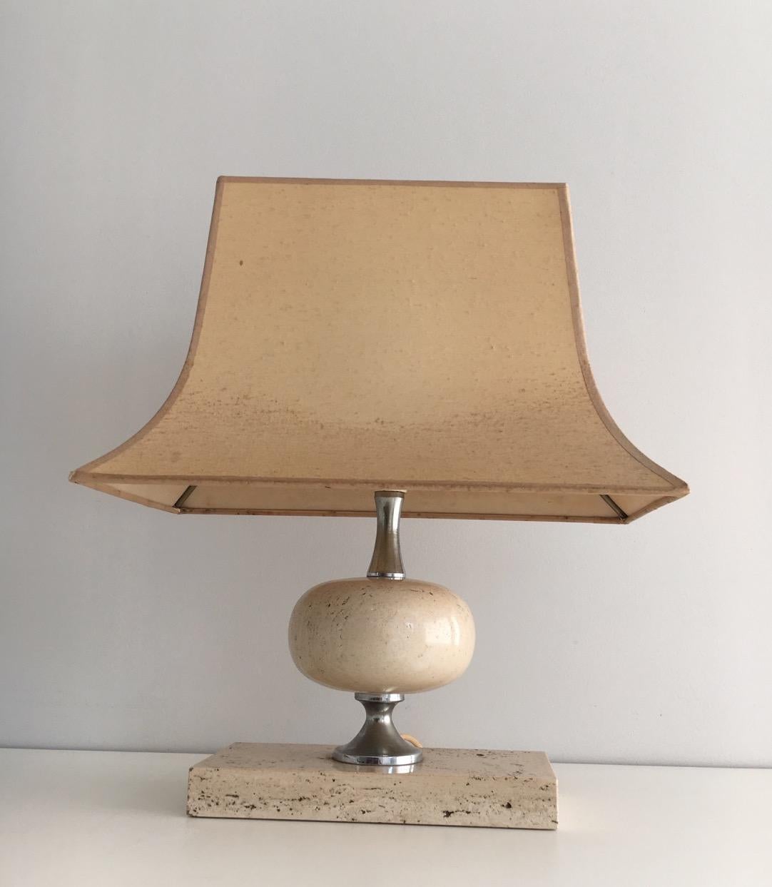 Philippe Barbier, Travertine and Chrome Lamp, French, circa 1970 2