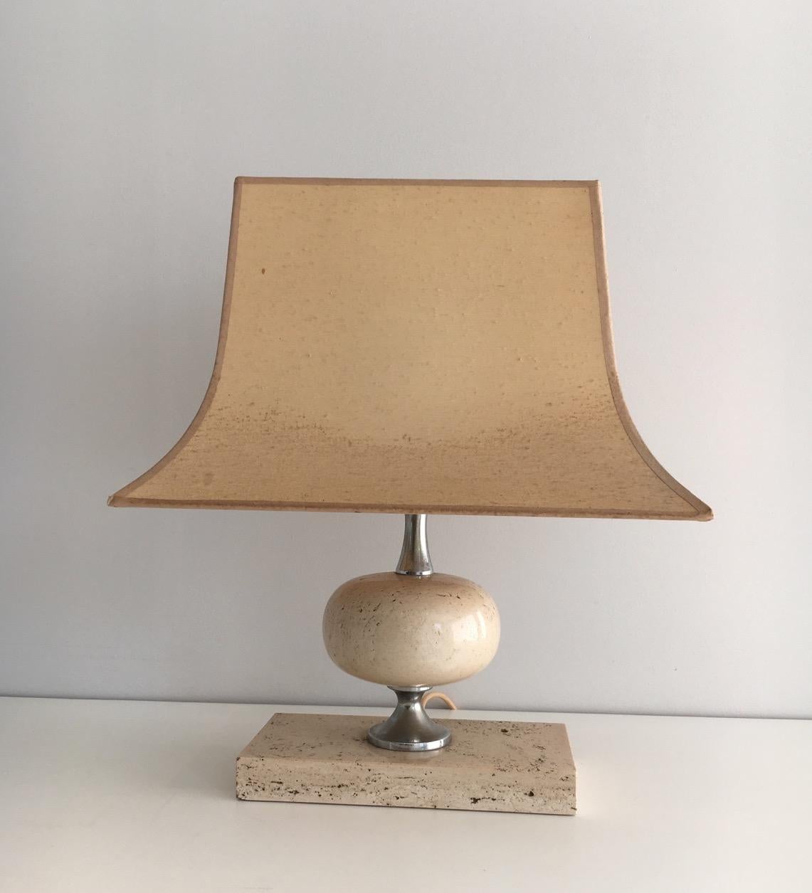 Philippe Barbier, Travertine and Chrome Lamp, French, circa 1970 3