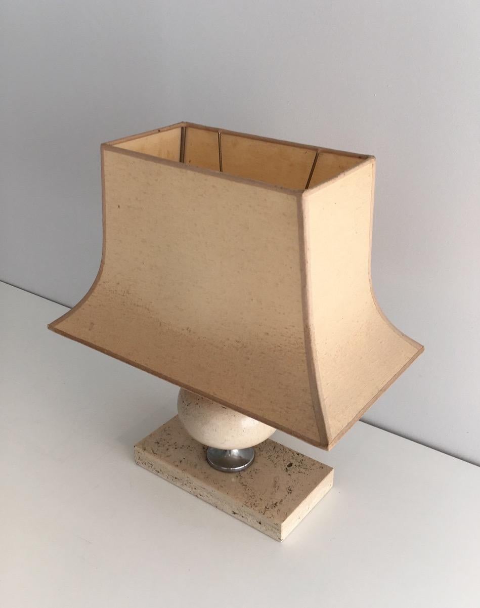 Philippe Barbier, Travertine and Chrome Lamp, French, circa 1970 4