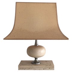 Vintage Philippe Barbier, Travertine and Chrome Lamp, French, circa 1970