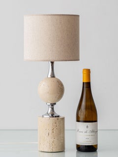 Philippe Barbier Travertine and Chrome Table Lamp, France, circa 1960-70s