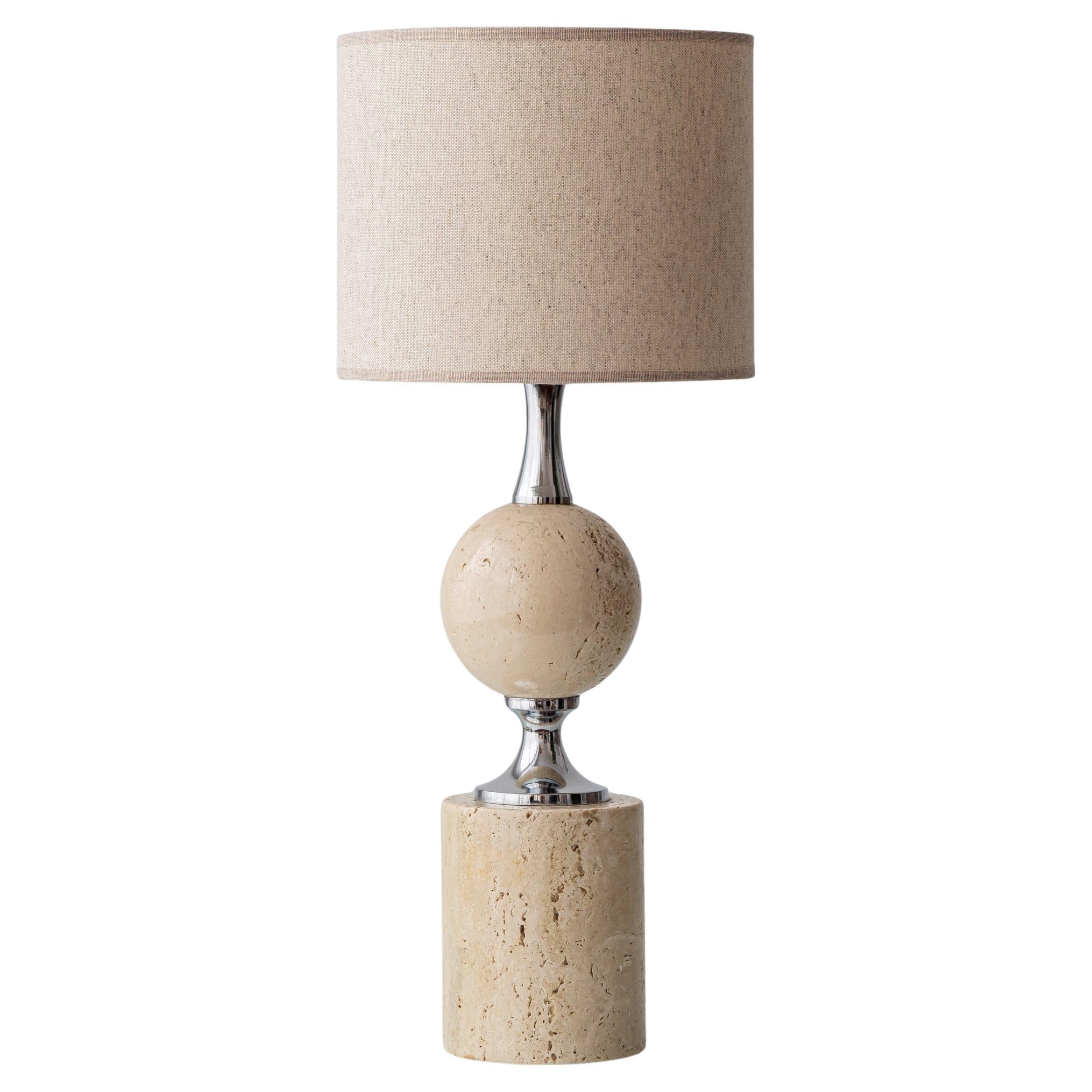 French Travertine and Chrome Table Lamp by Philippe Barbier, Paris, 1970s