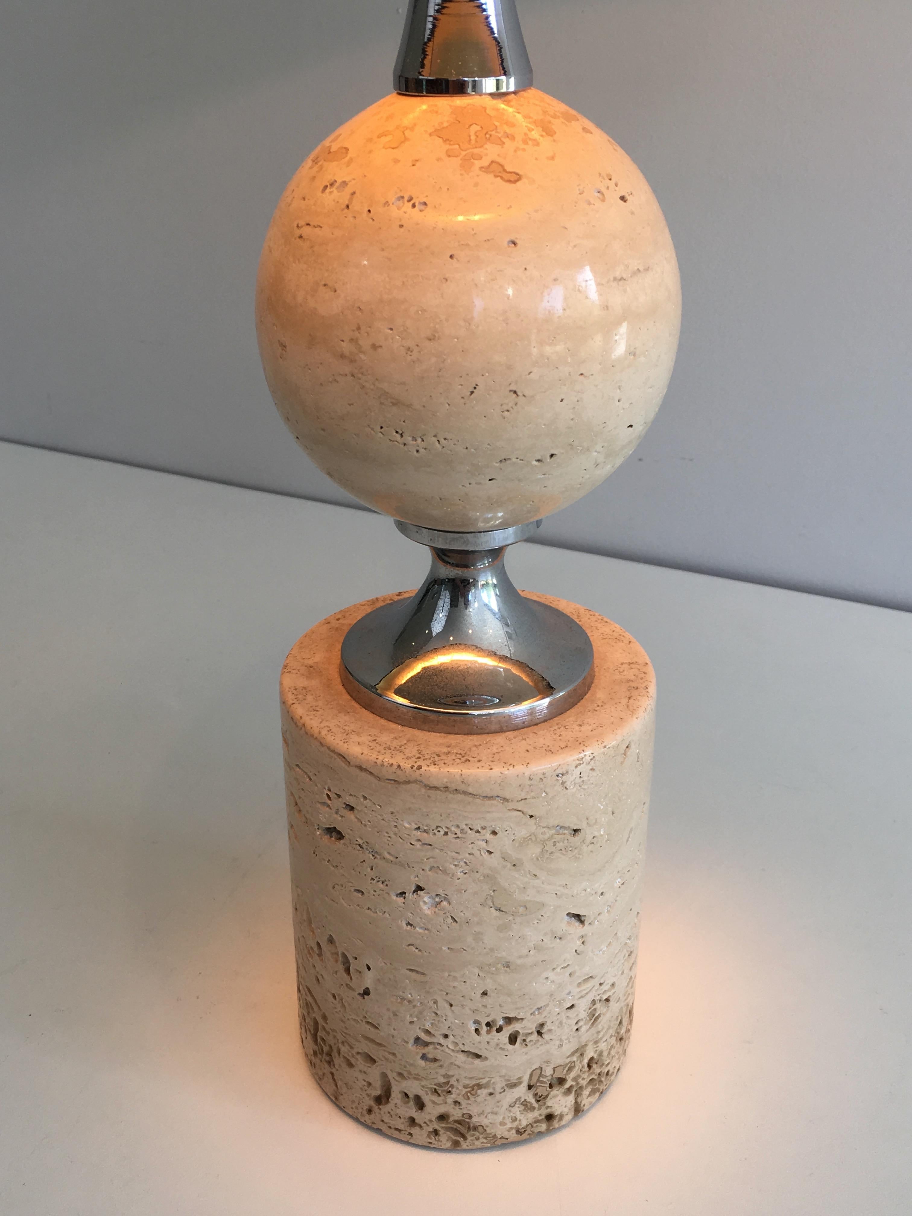 Philippe Barbier, Travertine and Chrome Table Lamp, French, circa 1970 For Sale 5