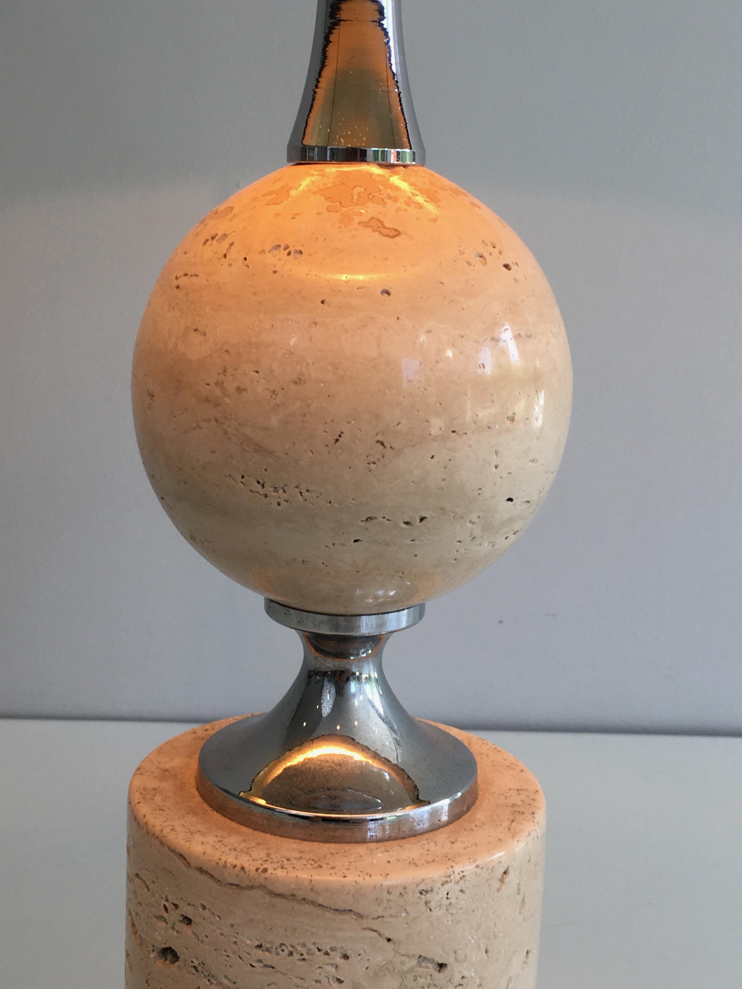 Philippe Barbier, Travertine and Chrome Table Lamp, French, circa 1970 For Sale 6