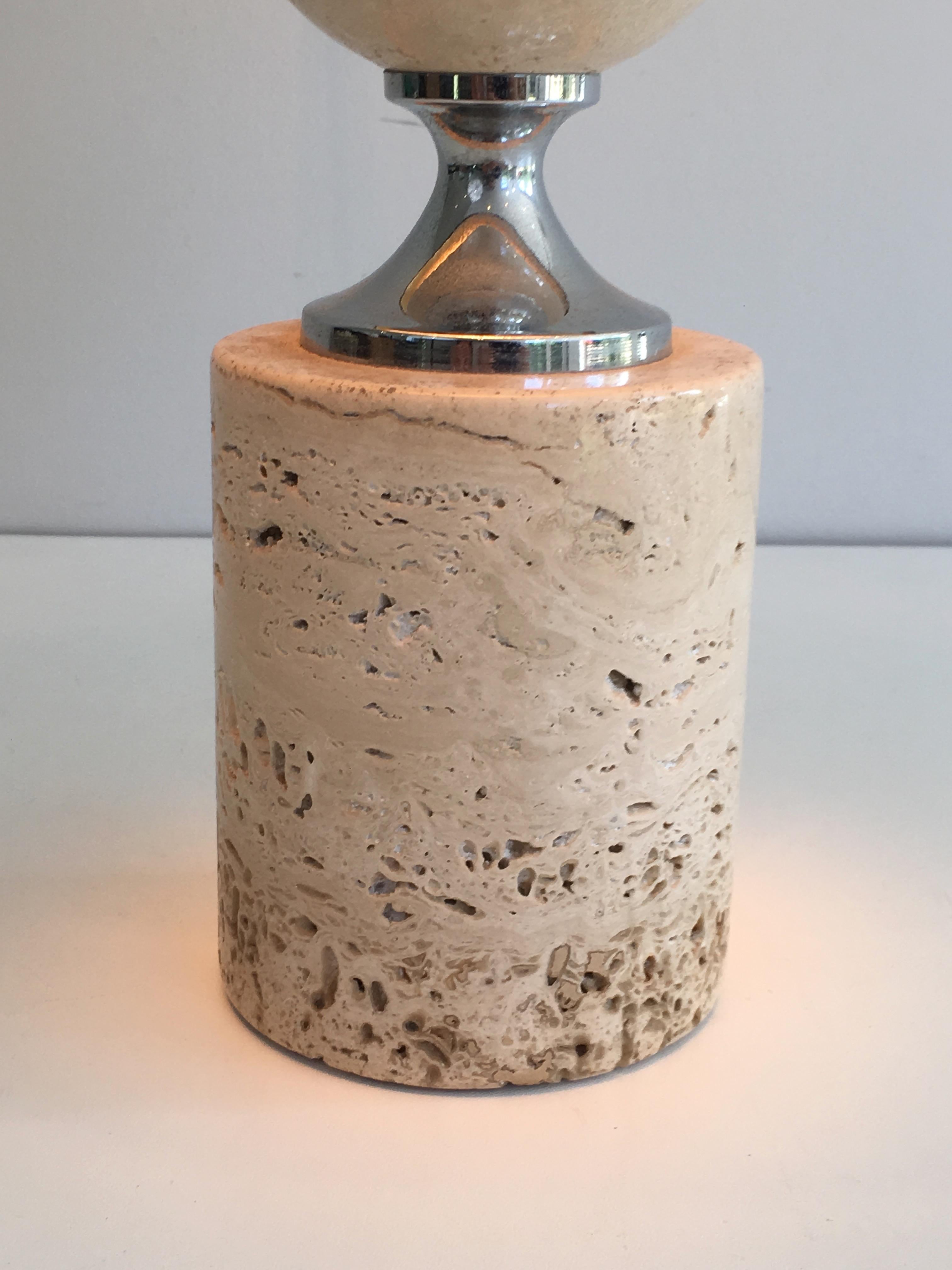 Philippe Barbier, Travertine and Chrome Table Lamp, French, circa 1970 For Sale 7