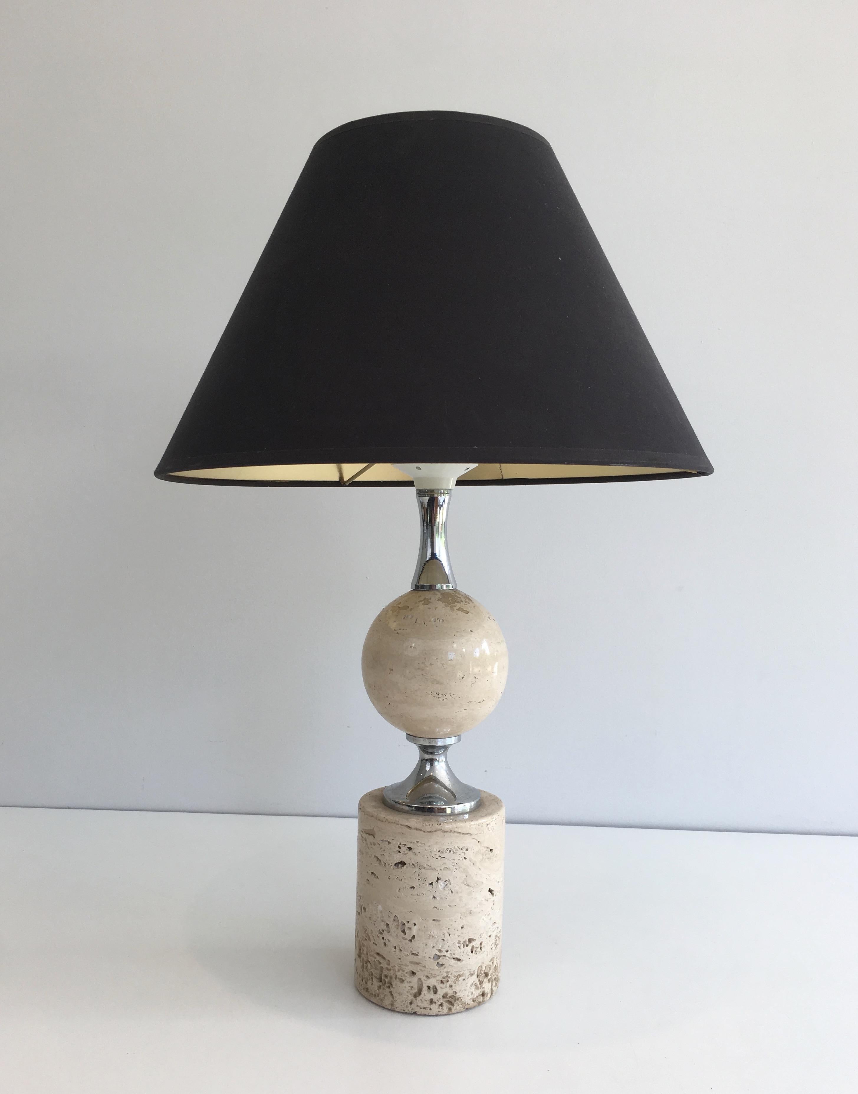 Philippe Barbier, Travertine and Chrome Table Lamp, French, circa 1970 For Sale 8