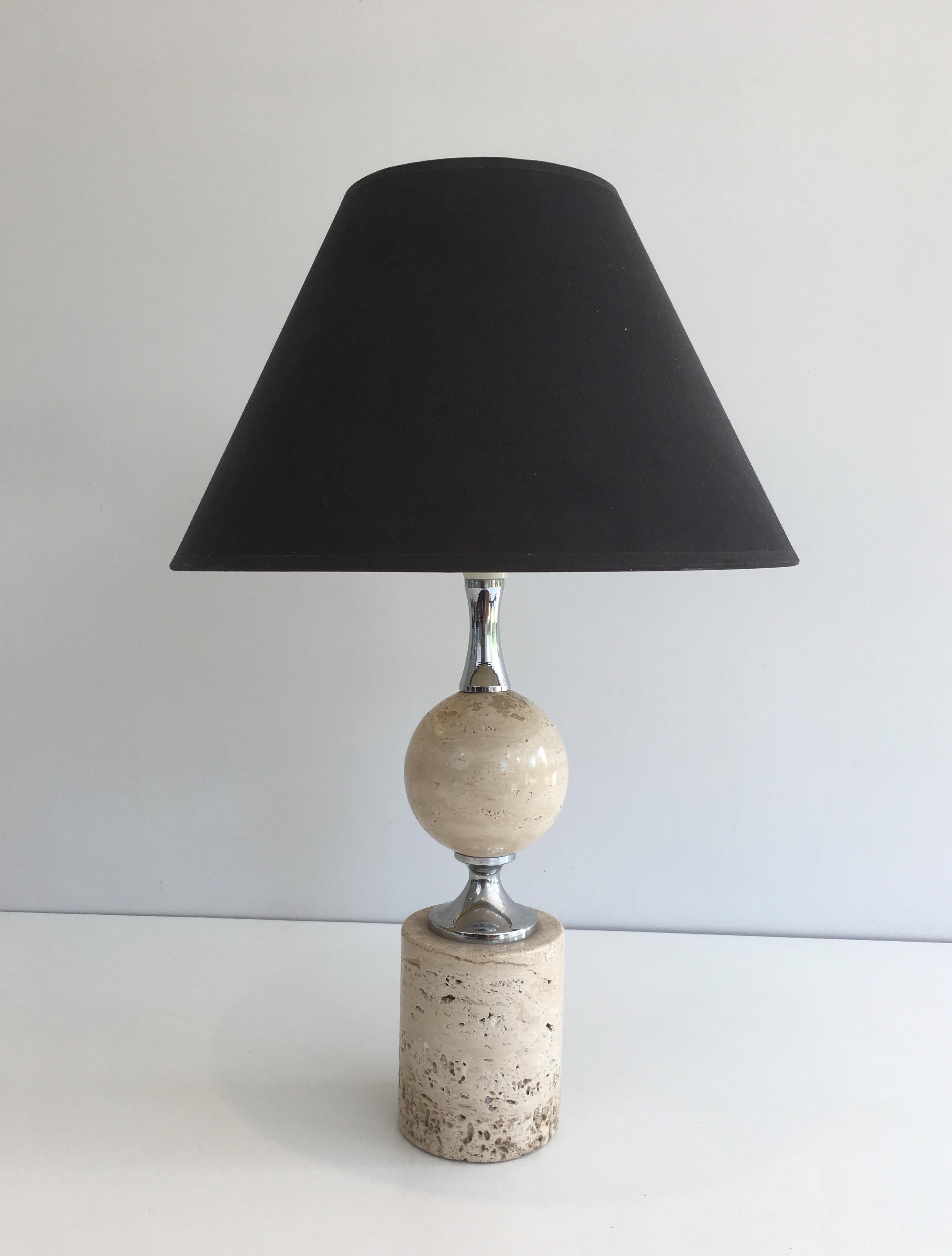 Philippe Barbier, Travertine and Chrome Table Lamp, French, circa 1970 For Sale 9